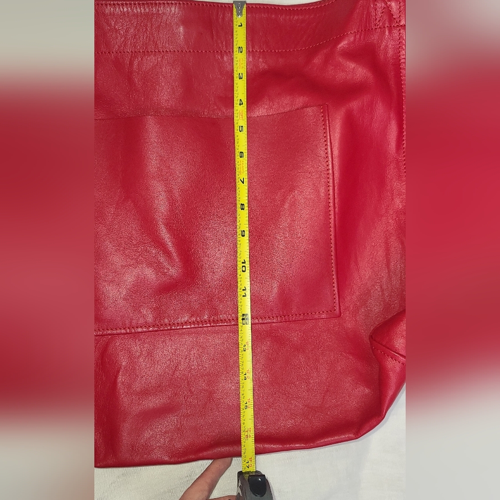 OVERSIZED LAMB LEATHER STATEMENT TOTE IN TOMATO RED - Picture 12 of 16